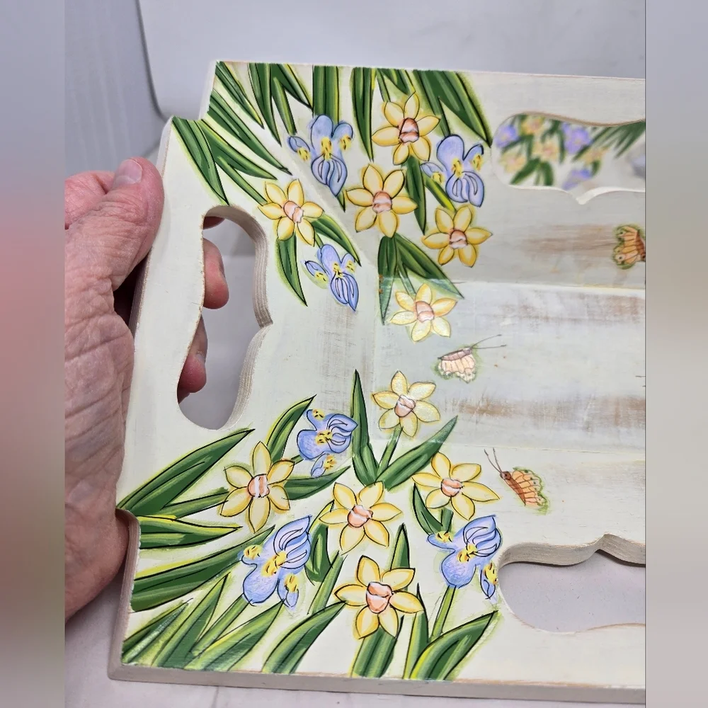 Wood Serving Trays Nesting Set Of 2 Handmade-Painted Trays Holders Decor Spring